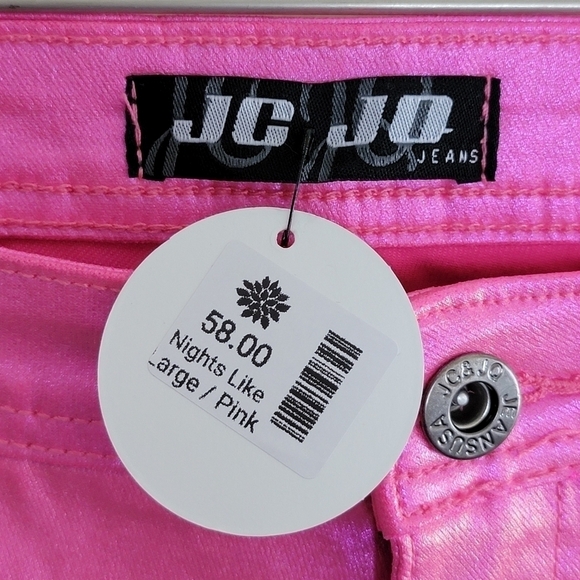 NWT JC & JQ Jeans | Bright Pink Shiny Skinny High Rise Jeans Size Large - Picture 3 of 5